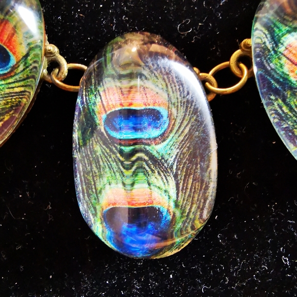 Antiqued Bronze Tone Chunky Peacock Feather Necklace - Picture 8 of 16